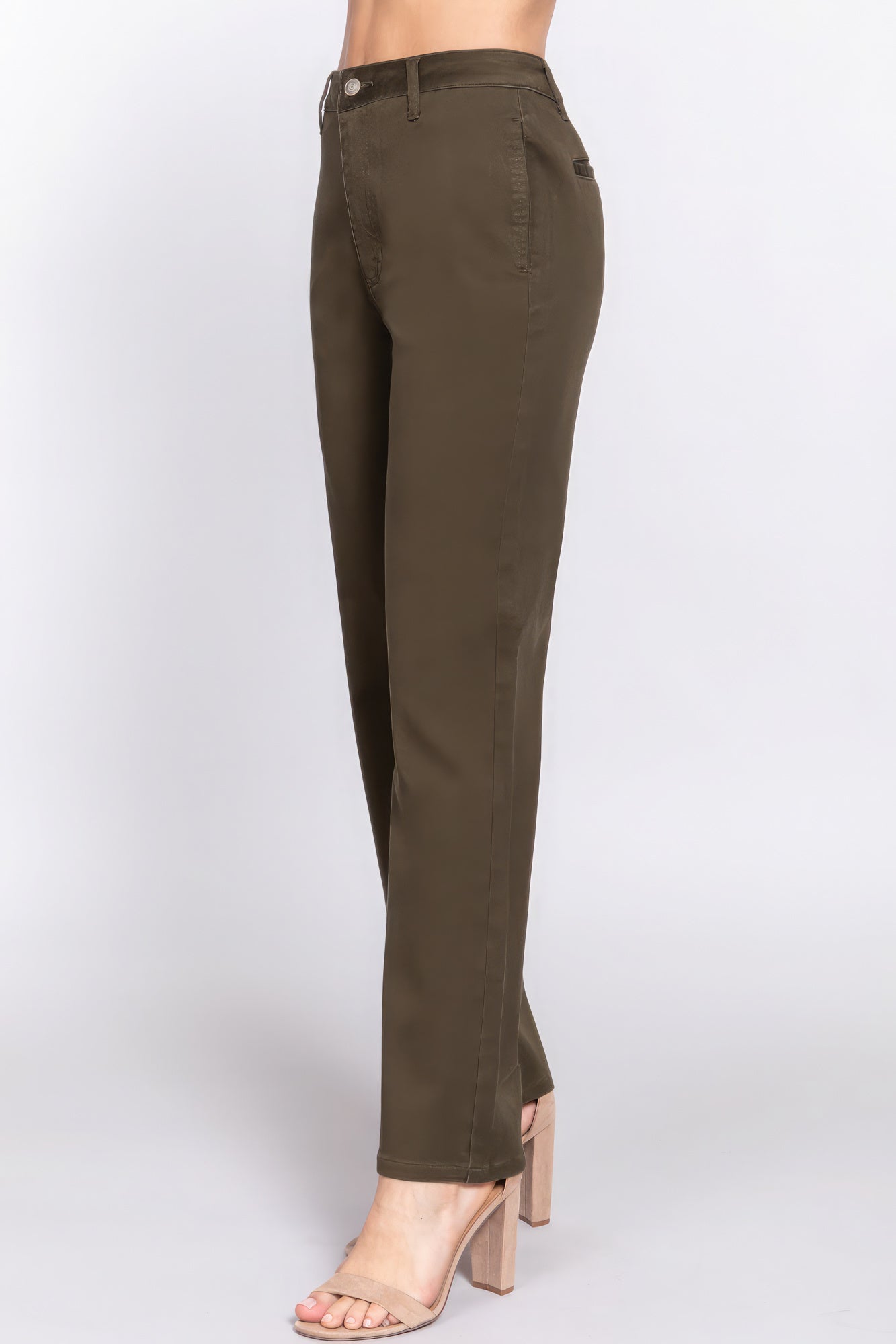 Women's Cotton Twill Long Pants Straight Leg Fit Casual Business Work Solid