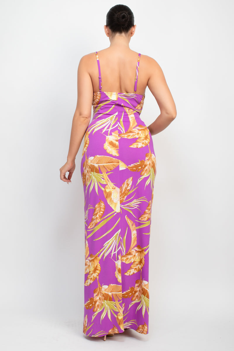 Women's Scoop Neck Tropical Print Maxi Dress Soft Cami Straps Bodycon Tank Top