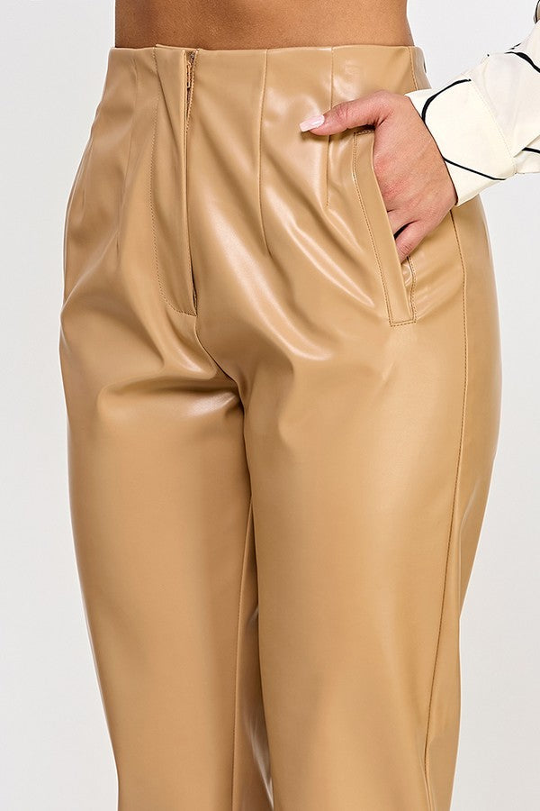 Women's High-Rise Faux Leather Ankle Length Sleek Pants Solid Color