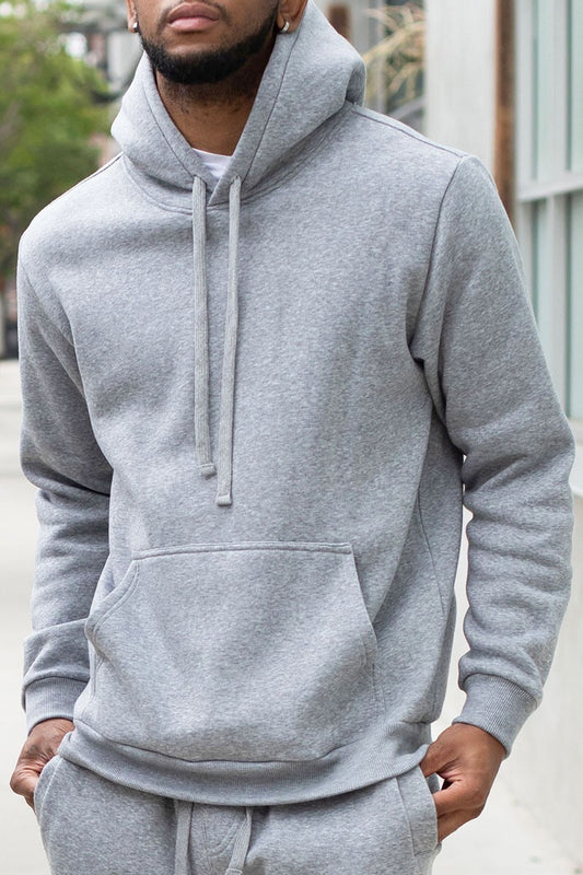 Men's Fleece Pullover Sweatshirt Long Sleeve Drawstring Ribbed Cuffs Pockets