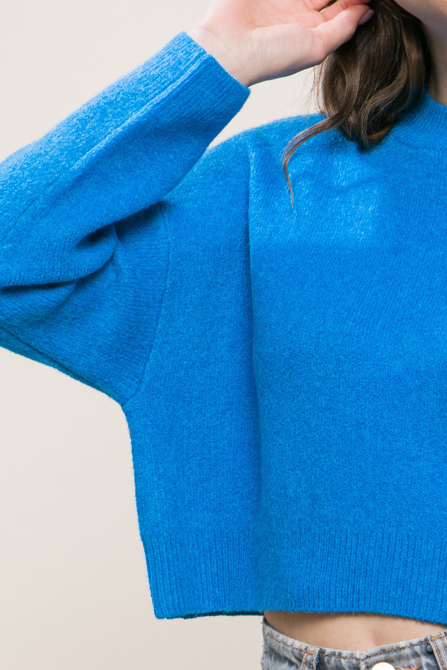 Women's Round Neck Wool Blend Cropped Sweater Long Sleeve Warm Stretchy