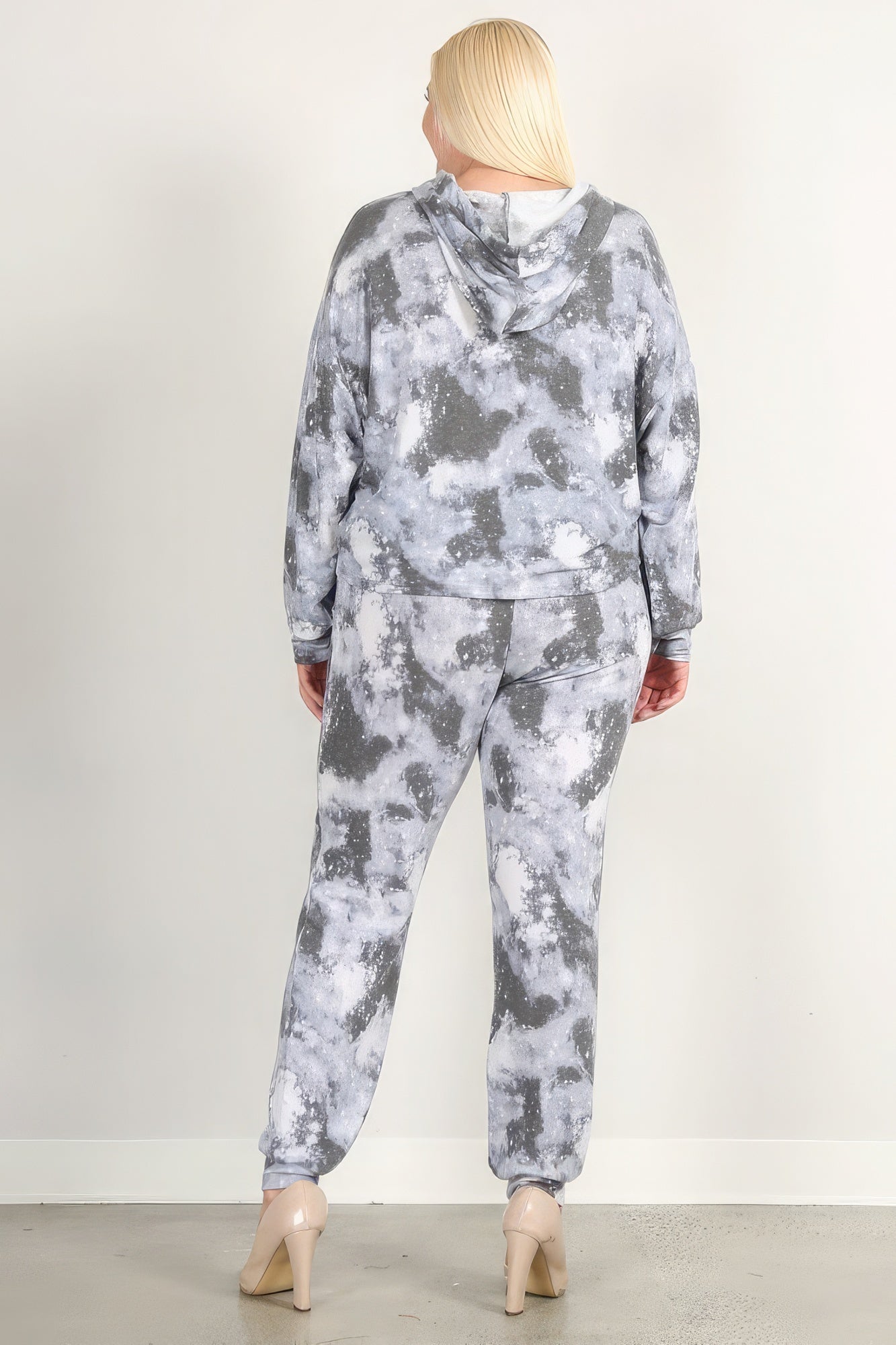 Women Plus Tie Dye Print Pullover Hoodie Sweatshirt & Sweatpants Set (1X,2X,3X)