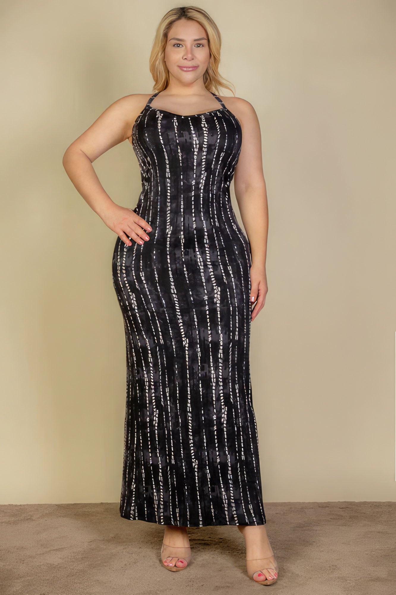 Women Cami Bodycon Maxi Dress Tie Dye Print Sleeveless Stretch Tank (1X,2X,3X)