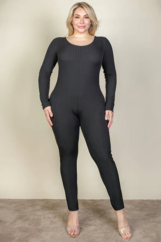 Women's Plus Size Scoop Neck  Jumpsuit Long Sleeve Ribbed Comfy Workout Lounge