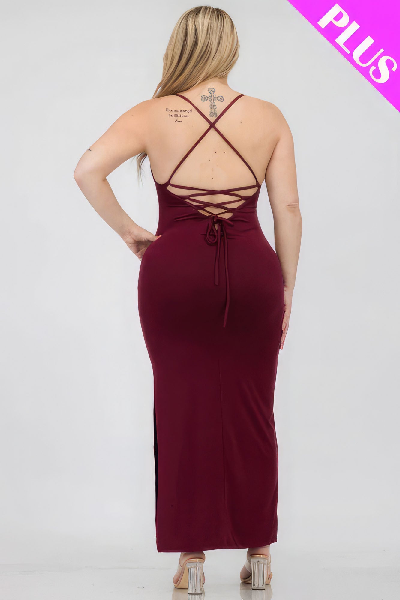 Women Cami Bodycon Maxi Dress Back Crisscross Sleeveless Split Tank (1X,2X,3X)