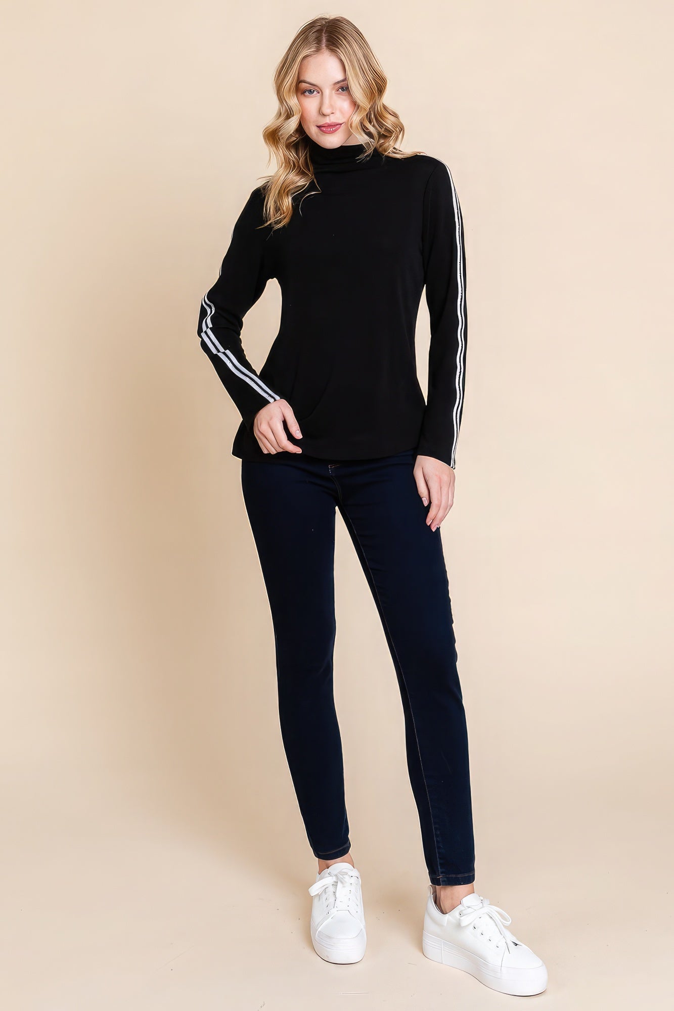 Women's Long Sleeve Mock Neck Casual Top Soft Knit Solid T Shirt