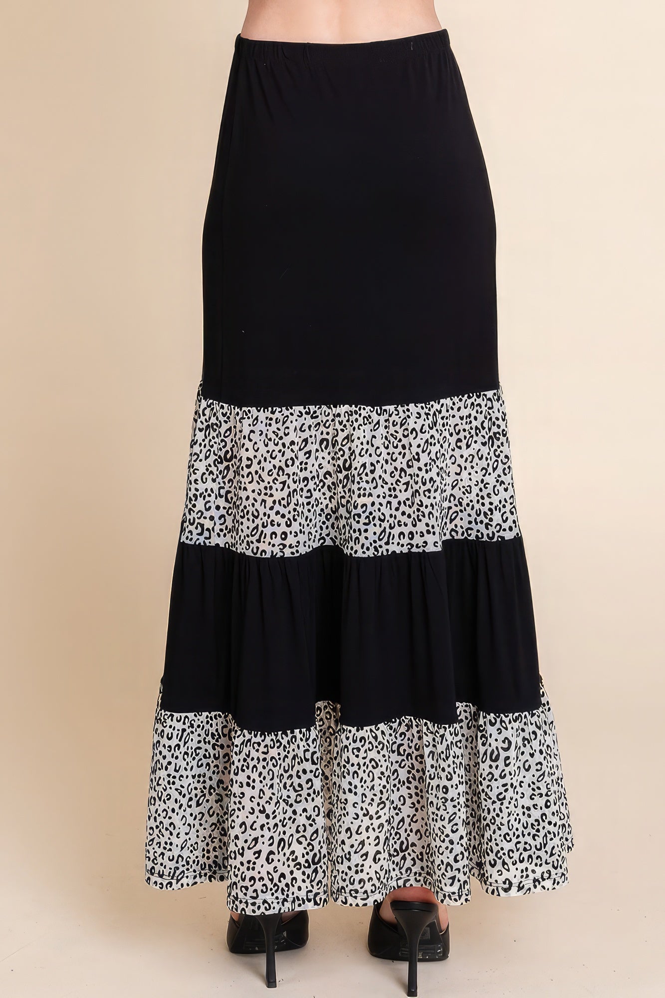 Women's Long Tiered Contrast Maxi Skirt Velvet Animal Print Mesh Lounge Relaxed
