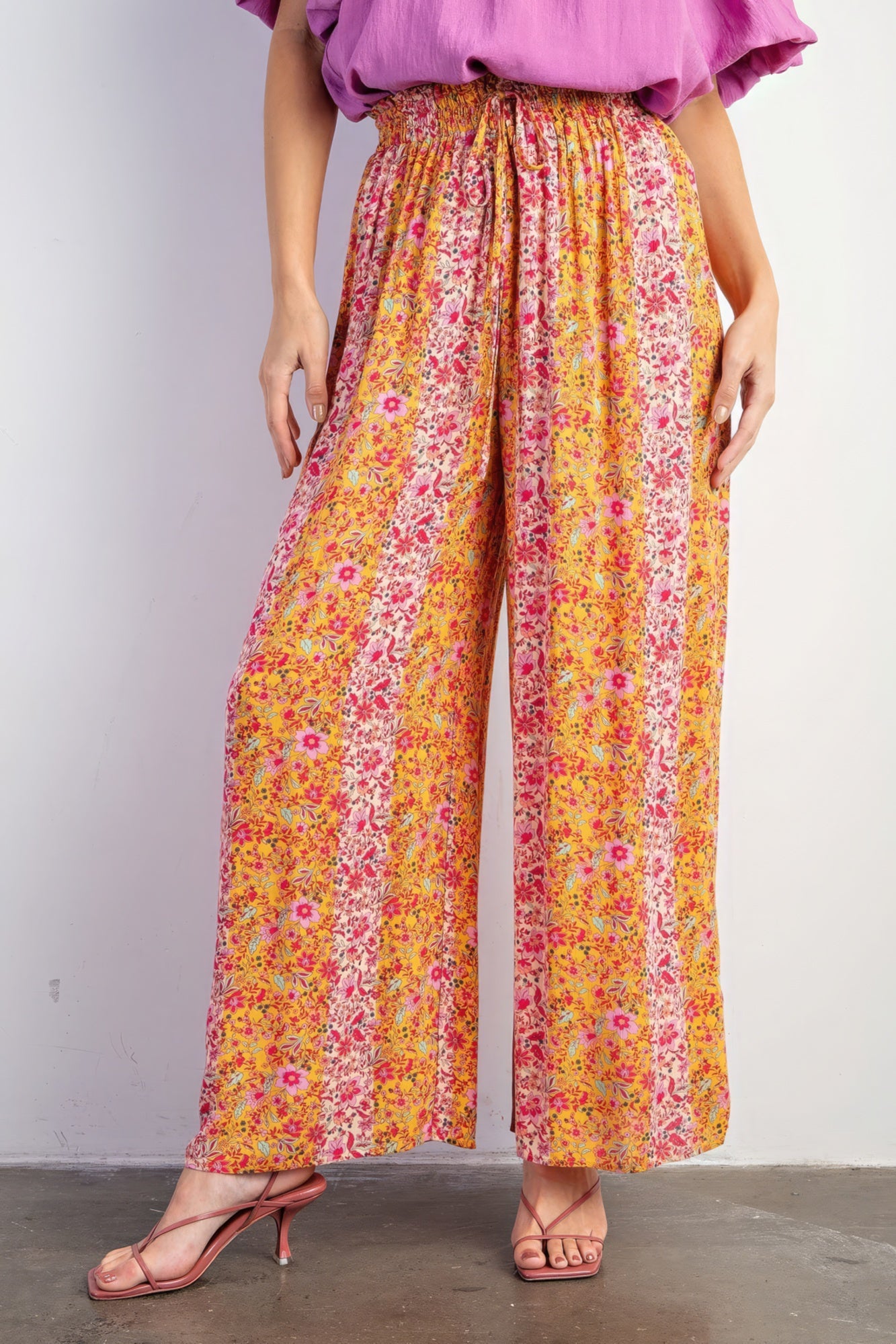 Women's Floral Print Wide Leg Pants Gauze Palazzo Bohemian Beach Trousers Lounge