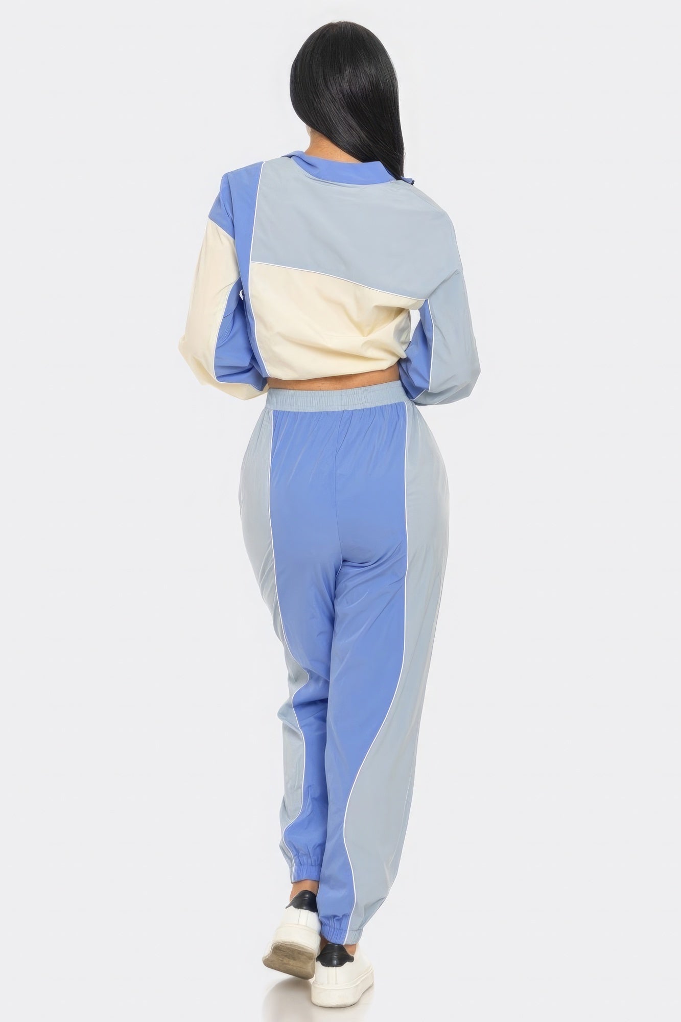 Women's Colorblock Crop Top & Cargo Joggers 2 Piece Loungewear Gym Tracksuit Set