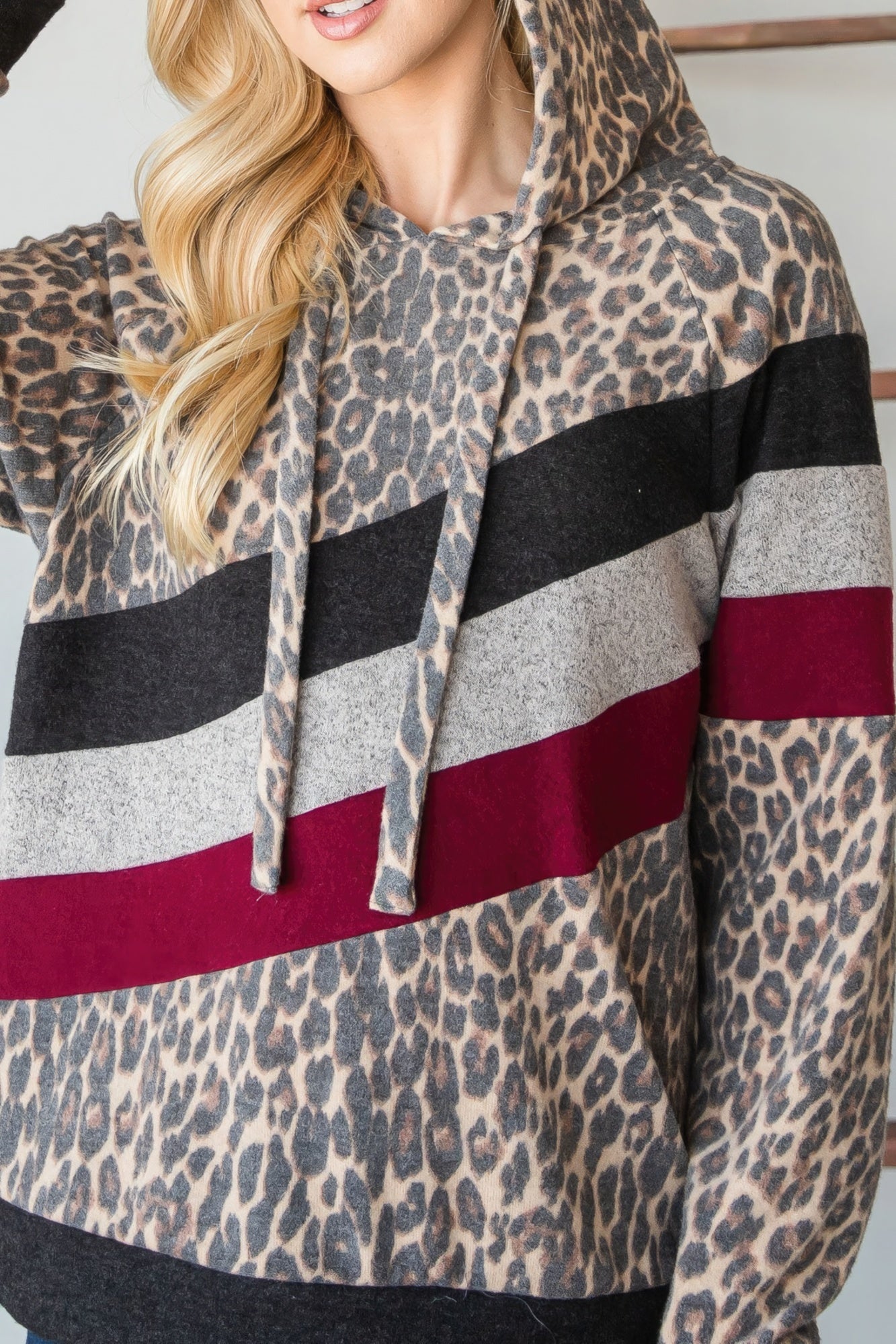 Women's Cozy Hoodie Washed Leopard Print Pullover Sweatshirt Casual Long Sleeve