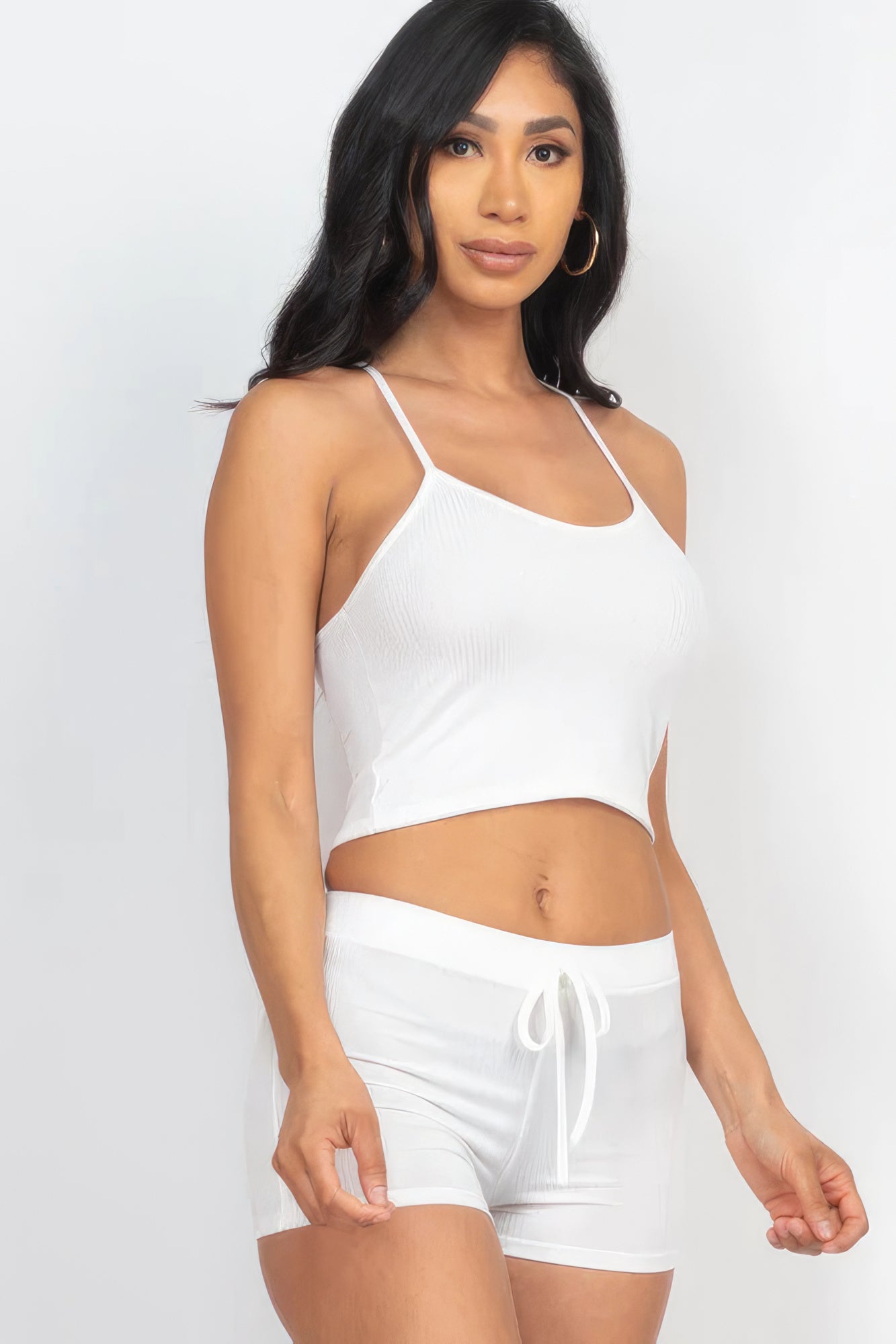 Women Ribbed Crop Cami Tank Top & Shorts Stretch Casual Workout Loungewear Set