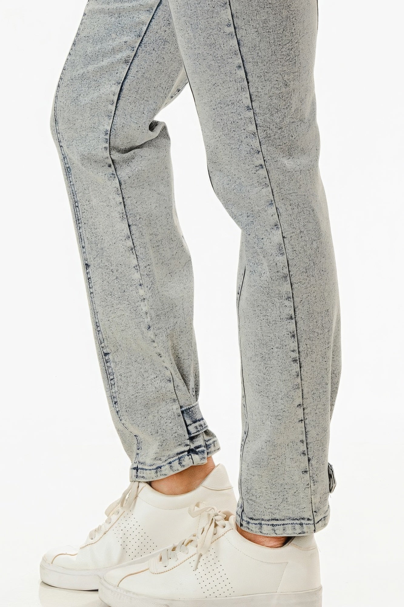 Women's 3/4 Sleeves Denim Jumpsuit Washed Stretch Zipper Front Smocking Elastic