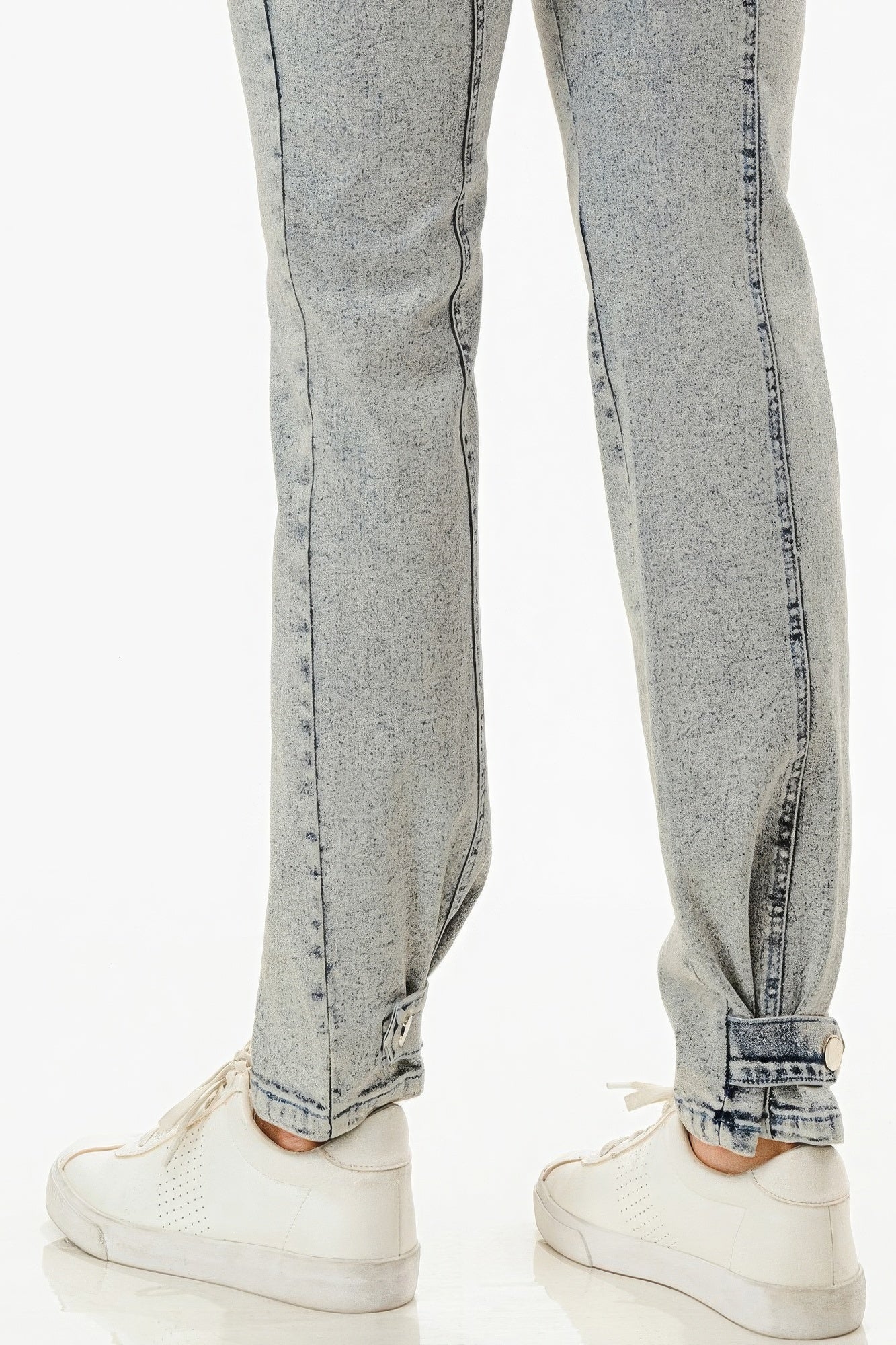 Women's 3/4 Sleeves Denim Jumpsuit Washed Stretch Zipper Front Smocking Elastic