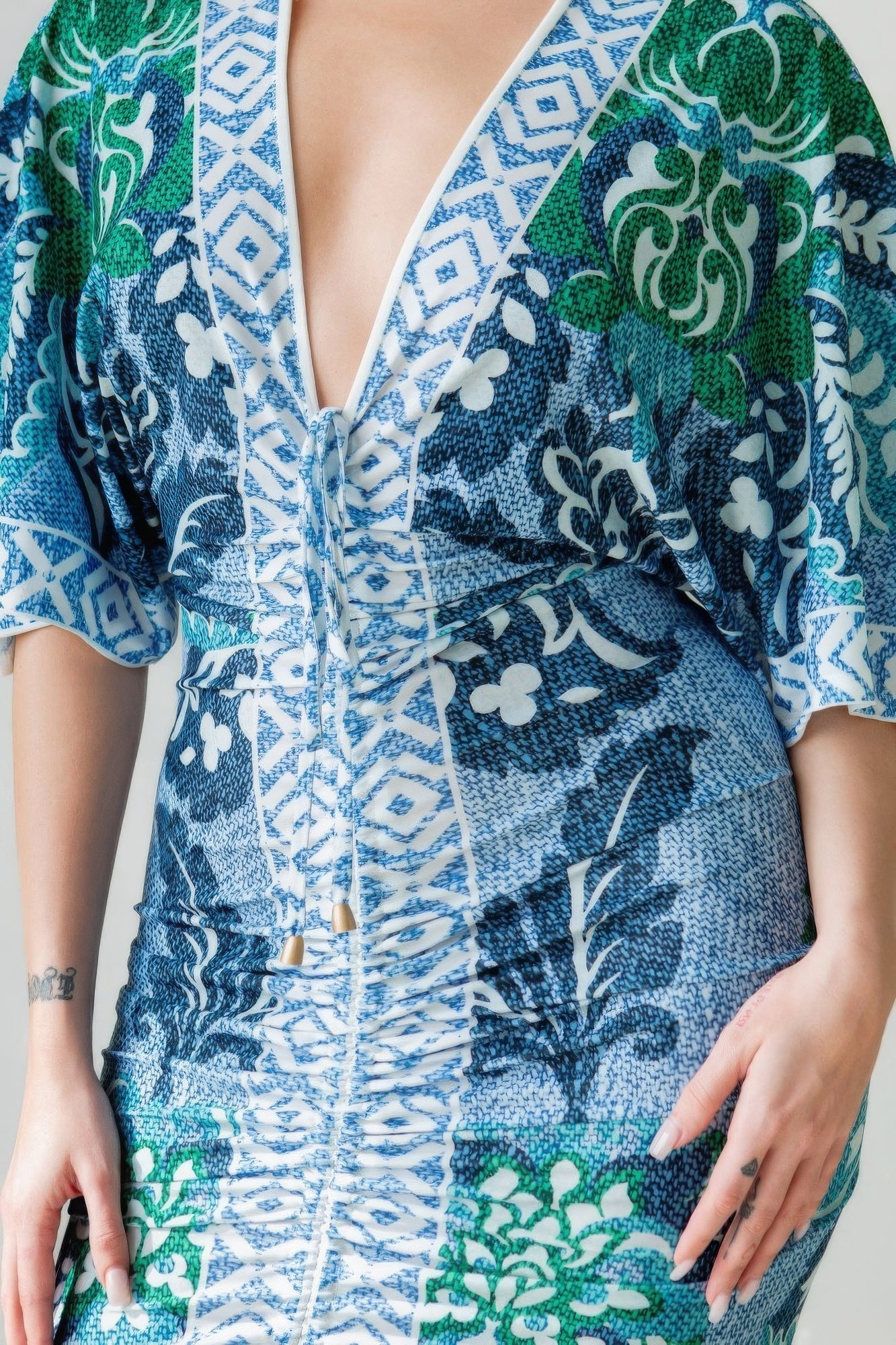 Women's Deep V-neck Midi Dress Shirt Ruched Bodycon Split Party Clubwear Casual