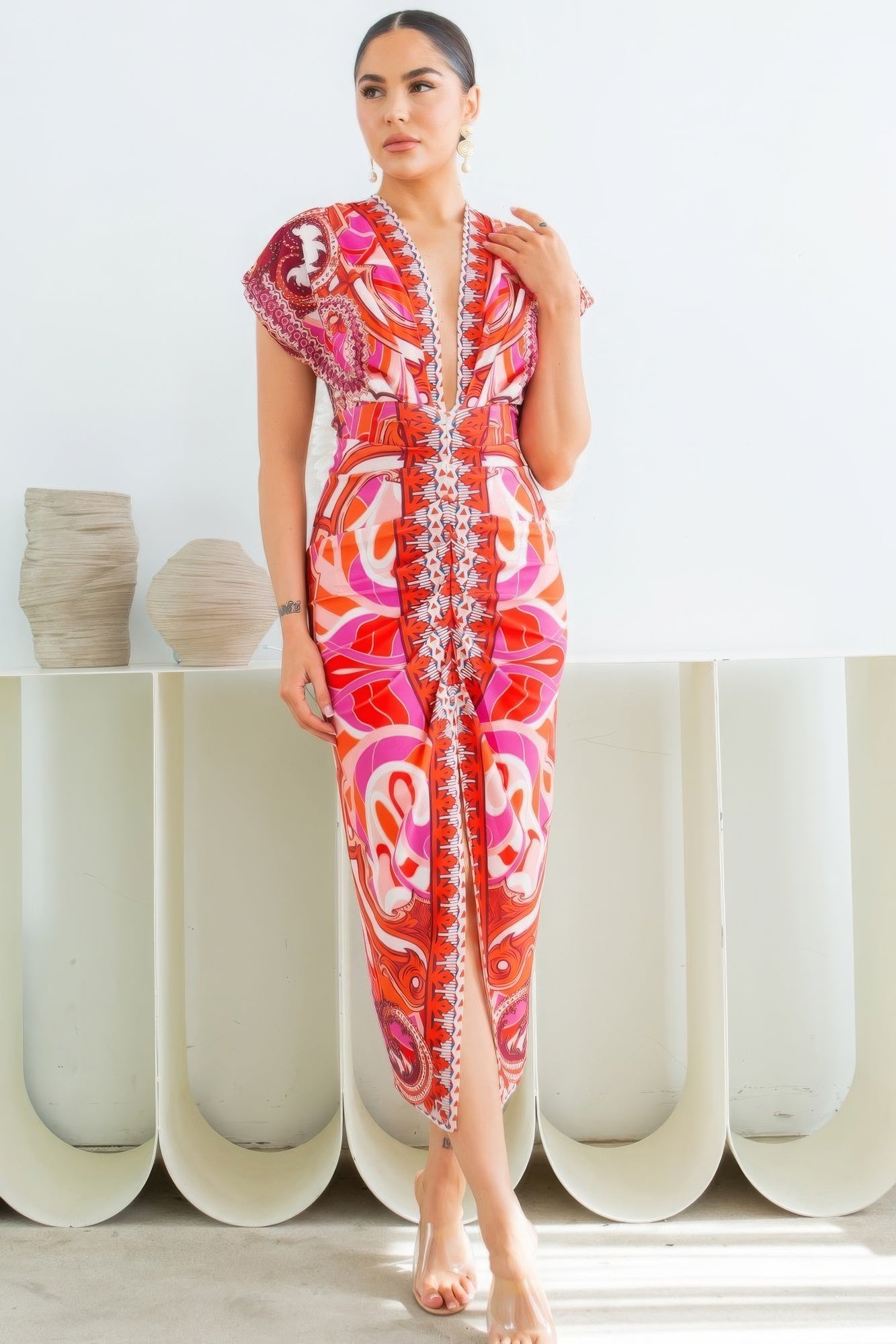 Women's Deep V-neck Midi Dress Pleats Shirt Bodycon Split Party Clubwear Casual