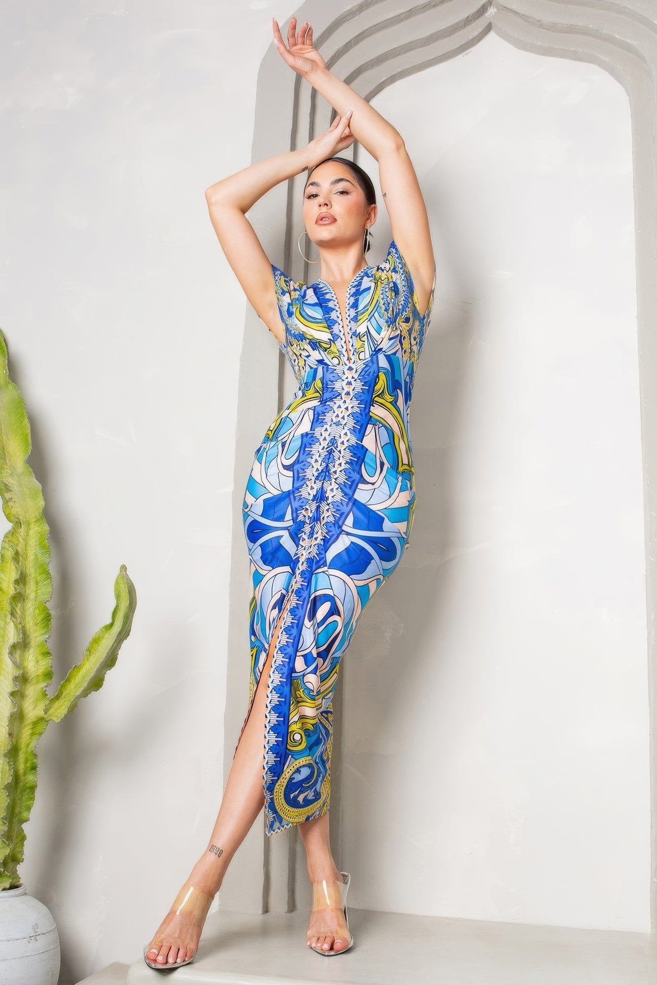 Women's Deep V-neck Midi Dress Pleats Shirt Bodycon Split Party Clubwear Casual