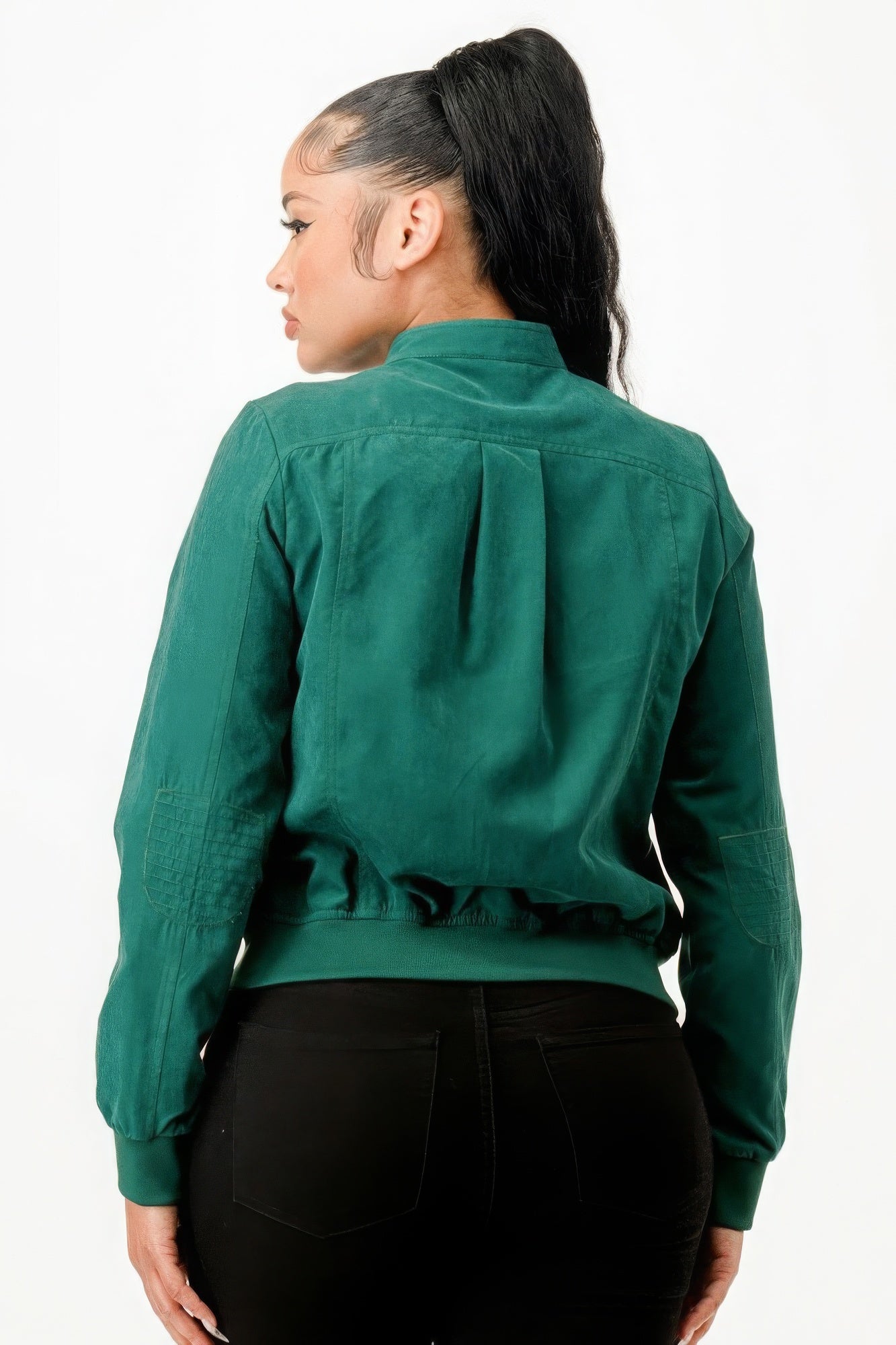 Women's Classic Biker Moto Jacket Pockets Zip-Up Ribbed Hem Casual Coat