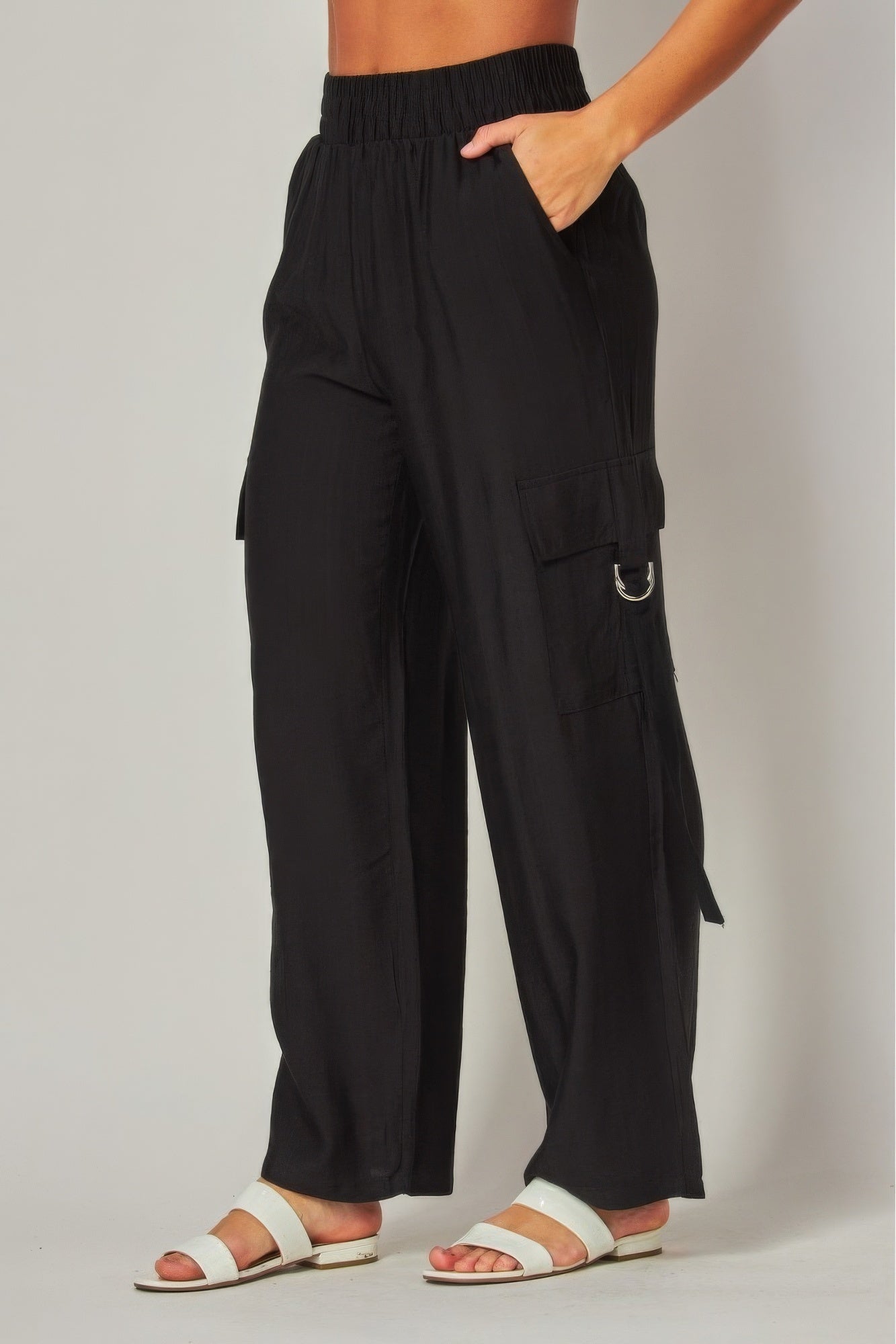 Women's Linen Cargo Pants Wide Leg Pockets Loose Cotton Summer Casual Lounge