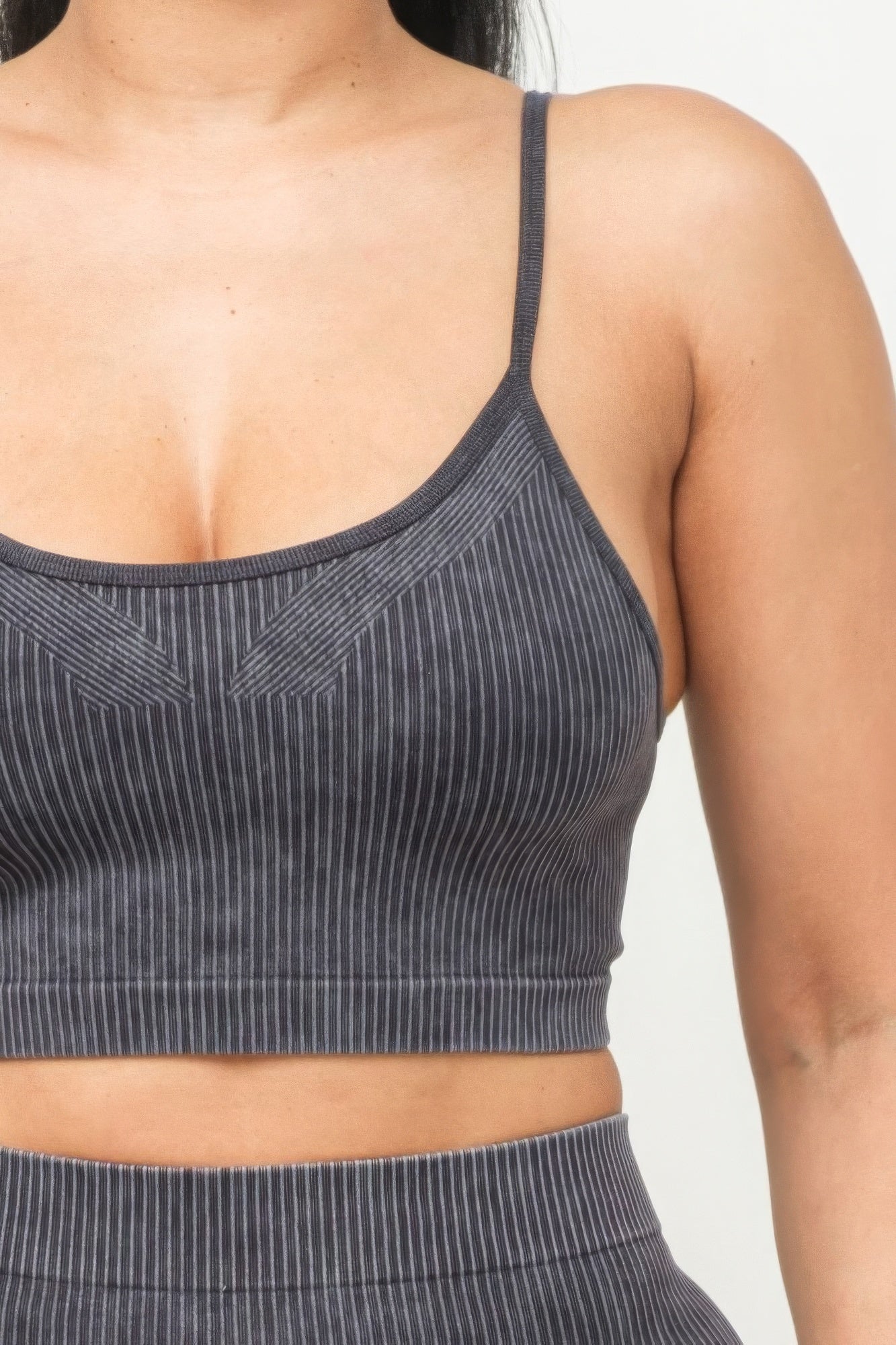 Women's Ribbed Washed Seamless Crop Tank Top & Shorts Gym Workout Loungewear Set