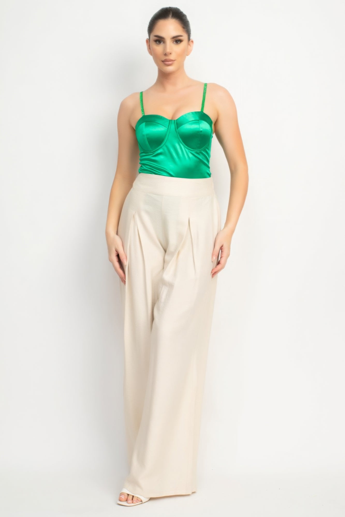 Women's Rhinestone Cami Strap Tank Bodysuit Sleeveless Sweetheart Solid Fitted