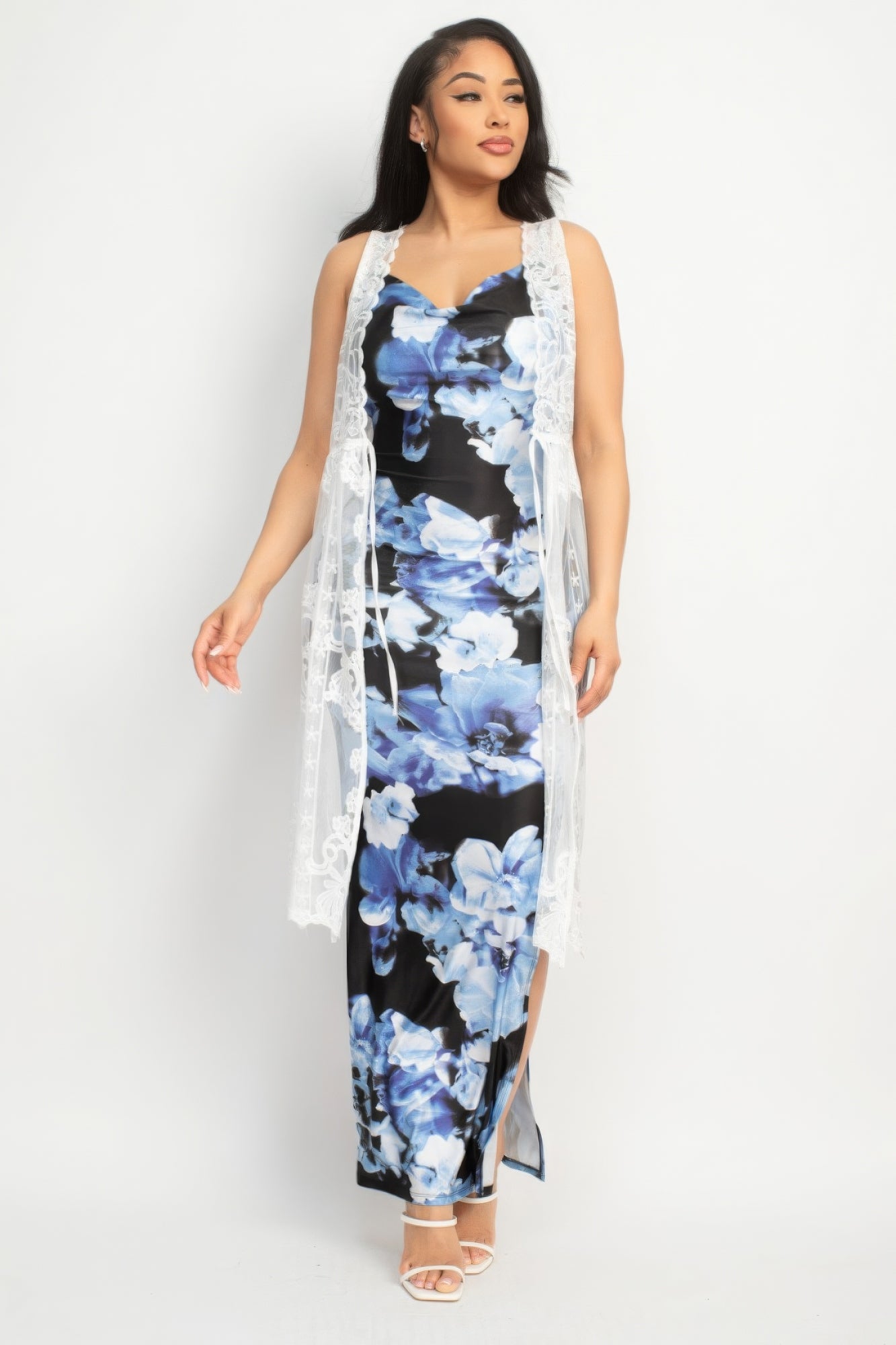 Women's Sheer Embroidered Lace Tank Vest Sleeveless Drawstring Soft Cardigan