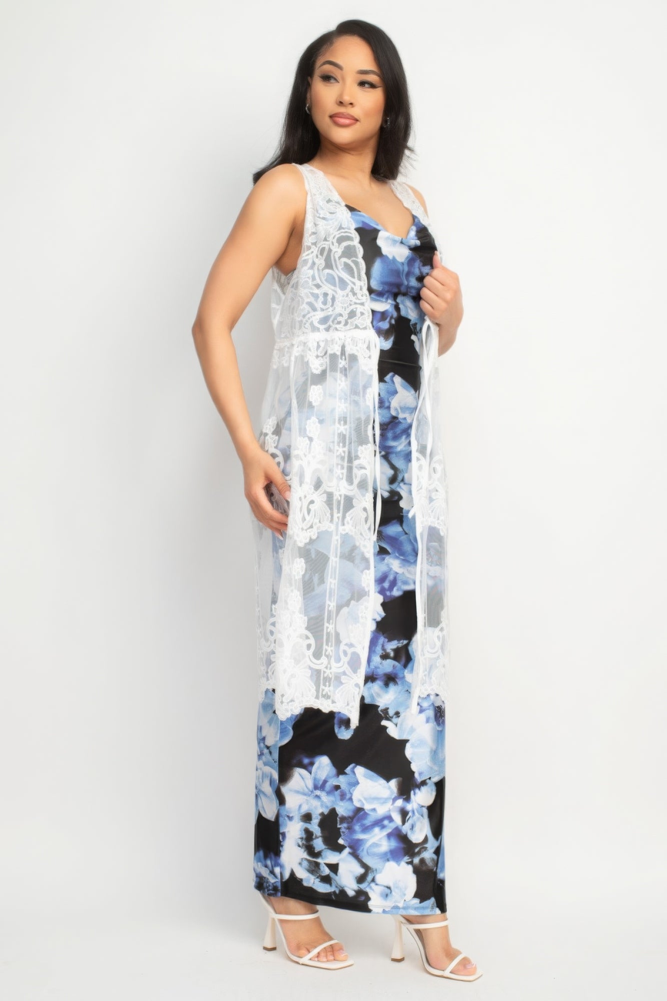 Women's Sheer Embroidered Lace Tank Vest Sleeveless Drawstring Soft Cardigan