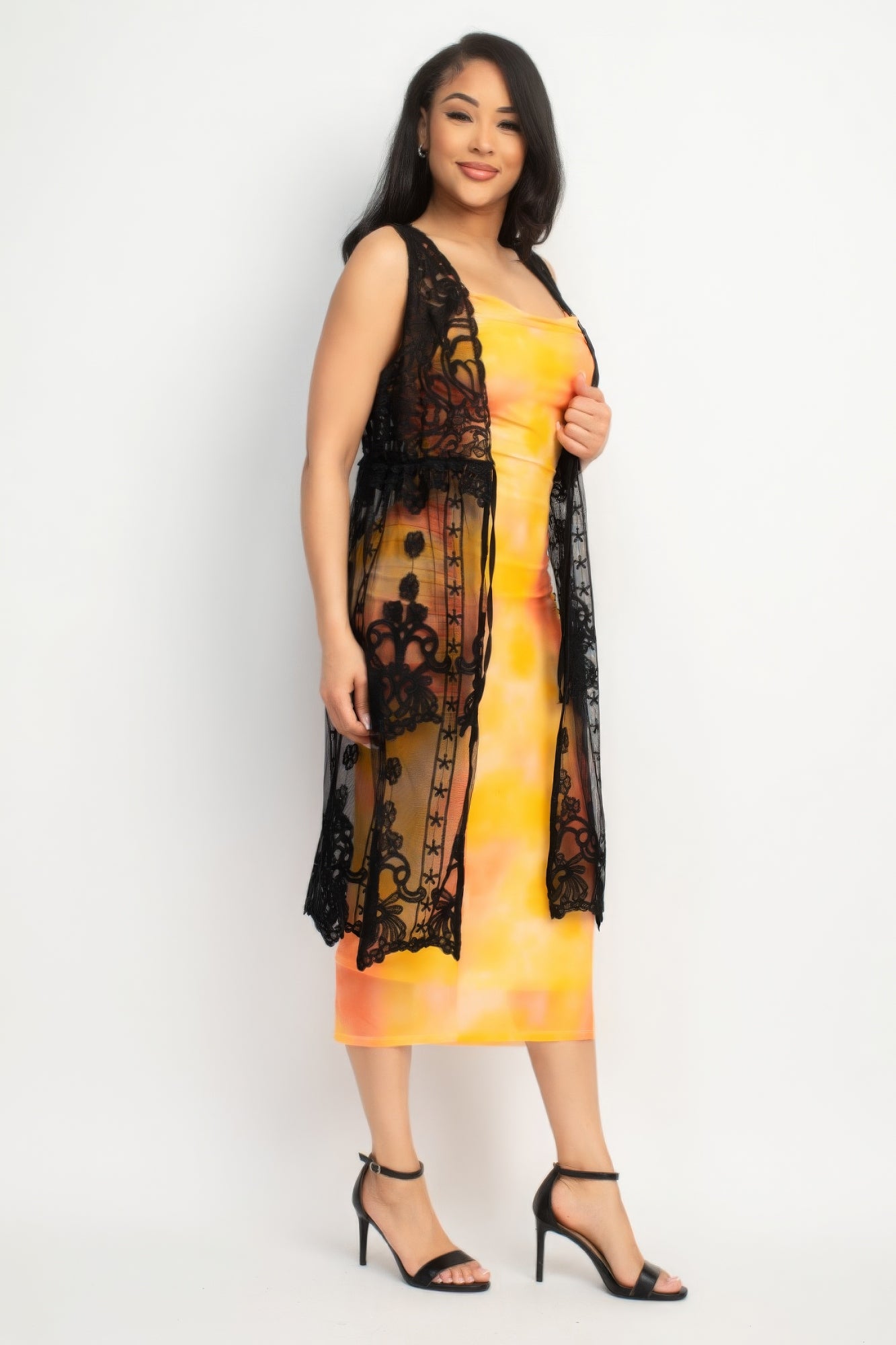 Women's Sheer Embroidered Lace Tank Vest Sleeveless Drawstring Soft Cardigan